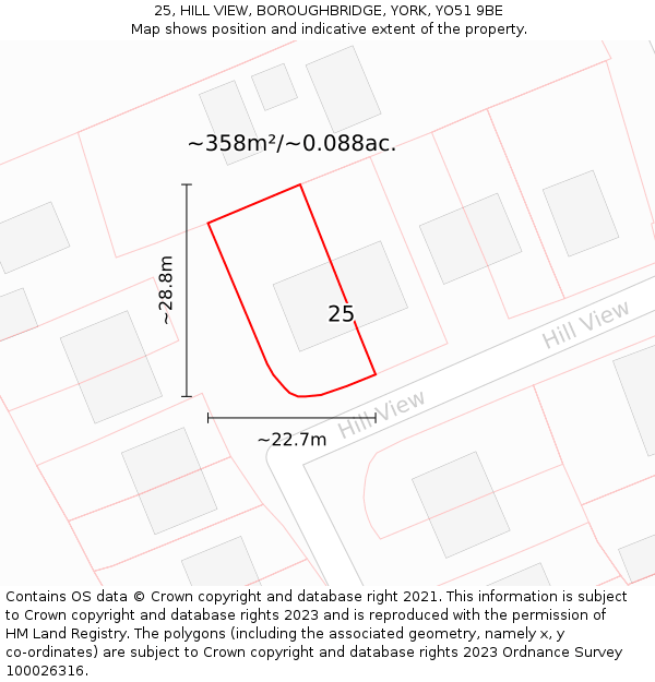 25, HILL VIEW, BOROUGHBRIDGE, YORK, YO51 9BE: Plot and title map