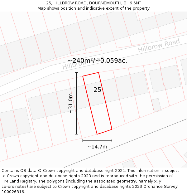25, HILLBROW ROAD, BOURNEMOUTH, BH6 5NT: Plot and title map