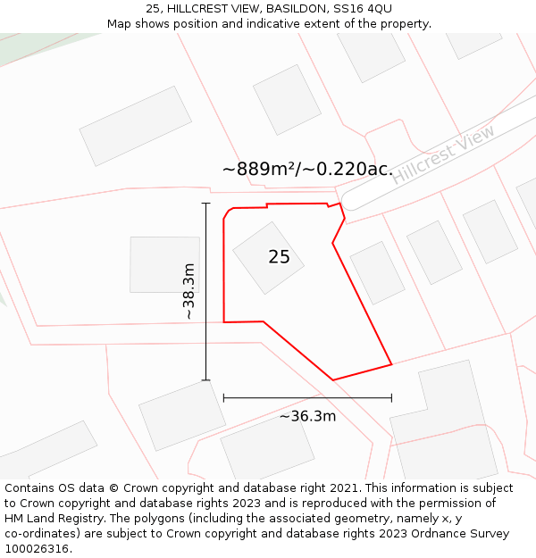 25, HILLCREST VIEW, BASILDON, SS16 4QU: Plot and title map