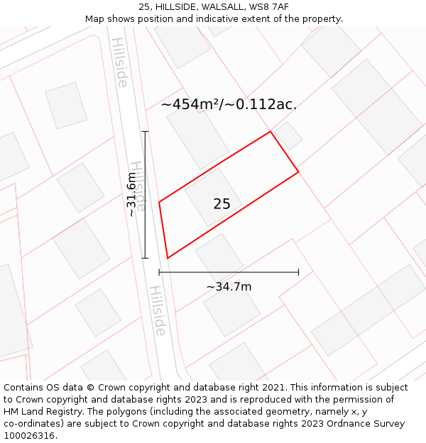 25, HILLSIDE, WALSALL, WS8 7AF: Plot and title map