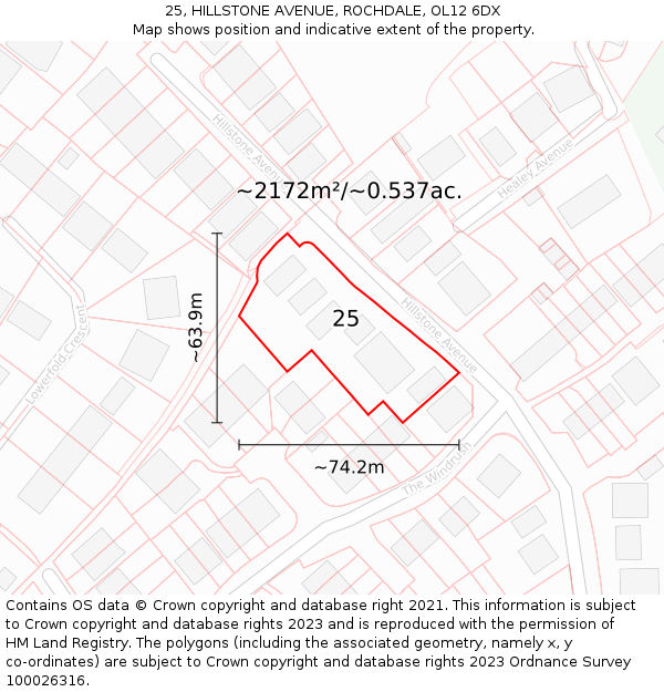 25, HILLSTONE AVENUE, ROCHDALE, OL12 6DX: Plot and title map