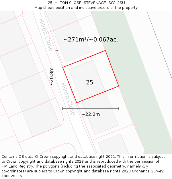 25, HILTON CLOSE, STEVENAGE, SG1 2SU: Plot and title map