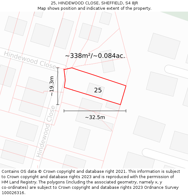 25, HINDEWOOD CLOSE, SHEFFIELD, S4 8JR: Plot and title map