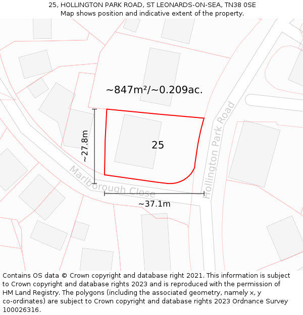 25, HOLLINGTON PARK ROAD, ST LEONARDS-ON-SEA, TN38 0SE: Plot and title map