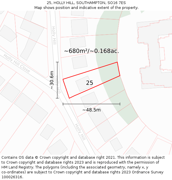 25, HOLLY HILL, SOUTHAMPTON, SO16 7ES: Plot and title map