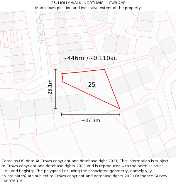 25, HOLLY WALK, NORTHWICH, CW8 4AR: Plot and title map