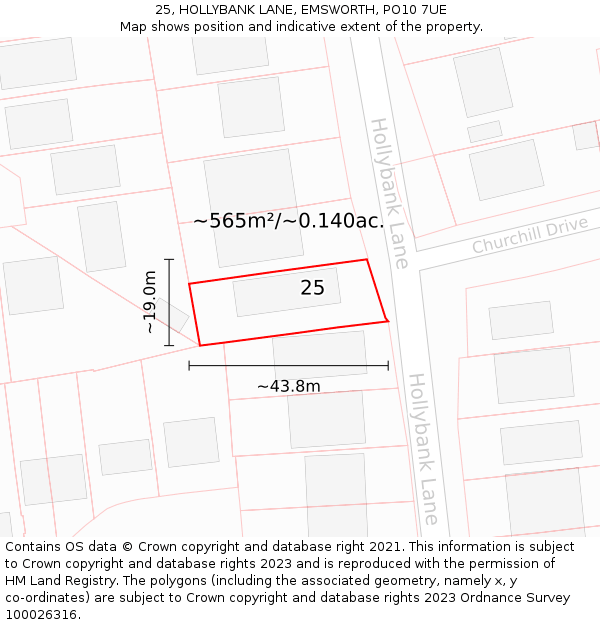 25, HOLLYBANK LANE, EMSWORTH, PO10 7UE: Plot and title map