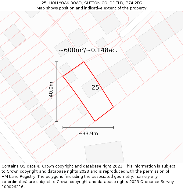 25, HOLLYOAK ROAD, SUTTON COLDFIELD, B74 2FG: Plot and title map