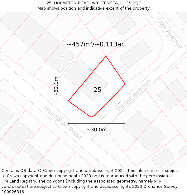 25, HOLMPTON ROAD, WITHERNSEA, HU19 2QD: Plot and title map