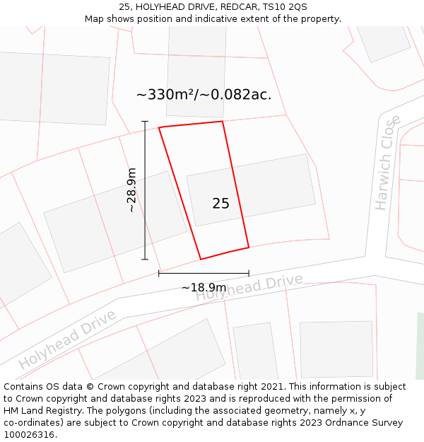 25, HOLYHEAD DRIVE, REDCAR, TS10 2QS: Plot and title map