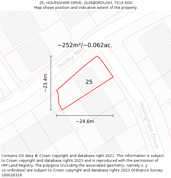 25, HOVINGHAM DRIVE, GUISBOROUGH, TS14 6GD: Plot and title map