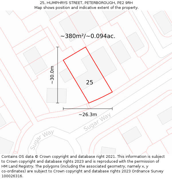 25, HUMPHRYS STREET, PETERBOROUGH, PE2 9RH: Plot and title map