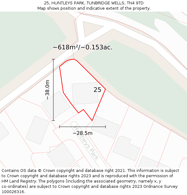 25, HUNTLEYS PARK, TUNBRIDGE WELLS, TN4 9TD: Plot and title map