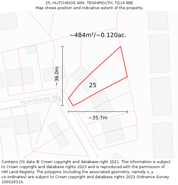 25, HUTCHINGS WAY, TEIGNMOUTH, TQ14 9BE: Plot and title map