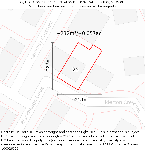 25, ILDERTON CRESCENT, SEATON DELAVAL, WHITLEY BAY, NE25 0FH: Plot and title map