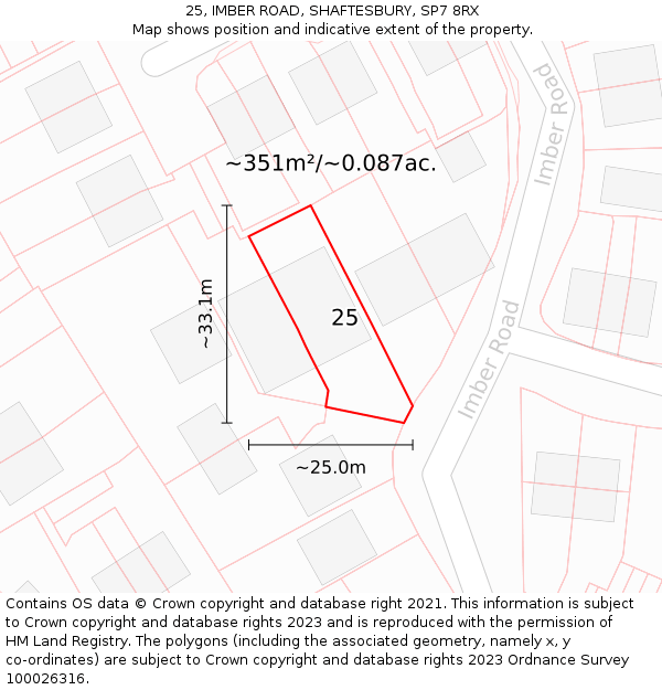 25, IMBER ROAD, SHAFTESBURY, SP7 8RX: Plot and title map