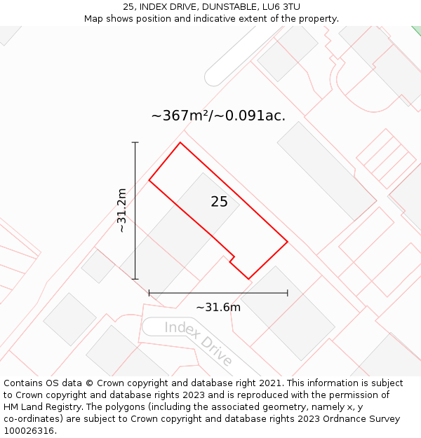 25, INDEX DRIVE, DUNSTABLE, LU6 3TU: Plot and title map