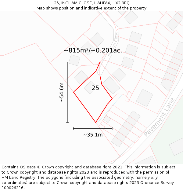 25, INGHAM CLOSE, HALIFAX, HX2 9PQ: Plot and title map