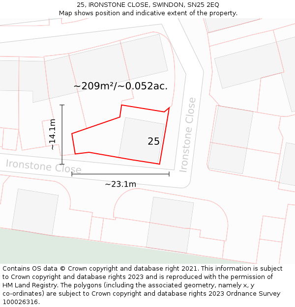 25, IRONSTONE CLOSE, SWINDON, SN25 2EQ: Plot and title map