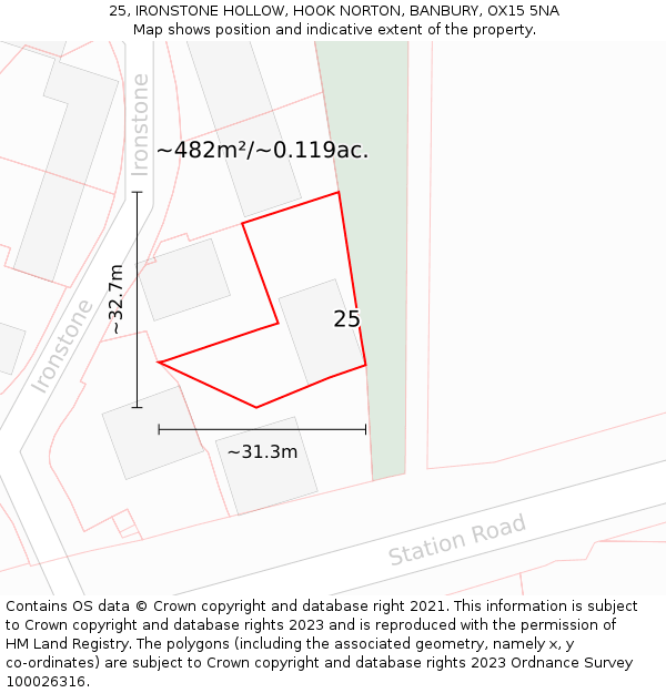 25, IRONSTONE HOLLOW, HOOK NORTON, BANBURY, OX15 5NA: Plot and title map