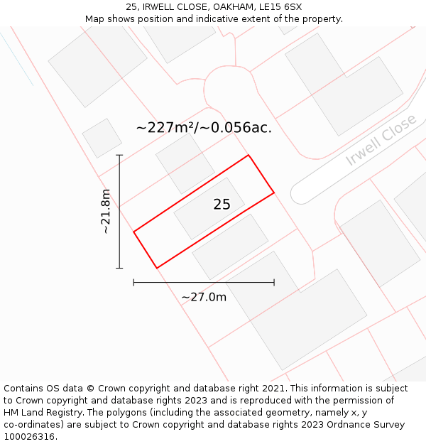 25, IRWELL CLOSE, OAKHAM, LE15 6SX: Plot and title map