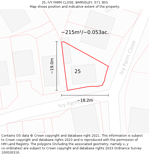 25, IVY FARM CLOSE, BARNSLEY, S71 3EG: Plot and title map