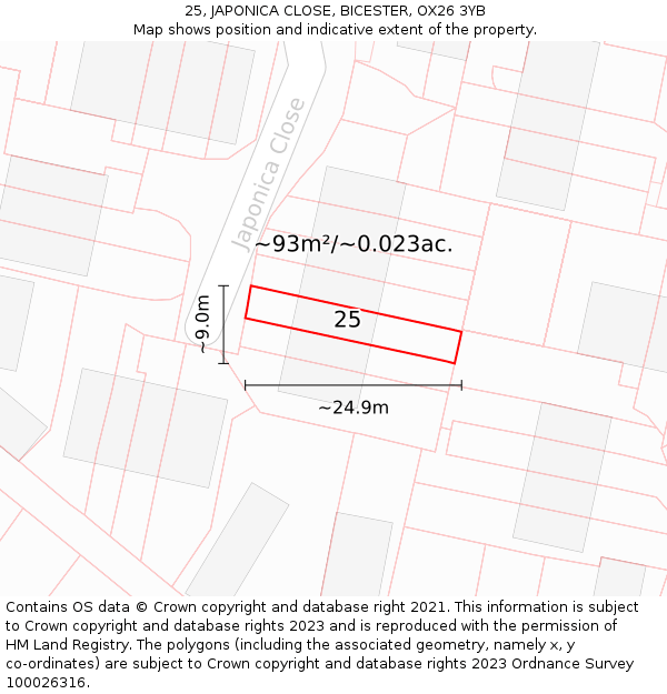 25, JAPONICA CLOSE, BICESTER, OX26 3YB: Plot and title map