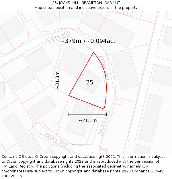 25, JOCKS HILL, BRAMPTON, CA8 1UT: Plot and title map