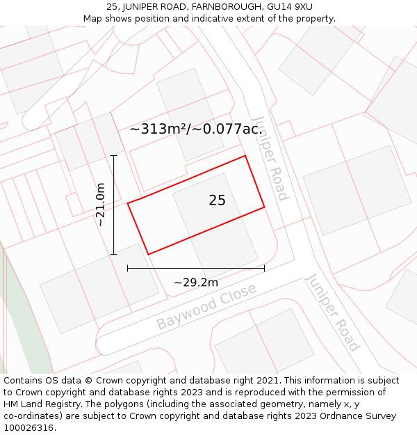 25, JUNIPER ROAD, FARNBOROUGH, GU14 9XU: Plot and title map