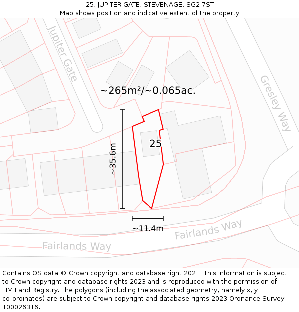 25, JUPITER GATE, STEVENAGE, SG2 7ST: Plot and title map