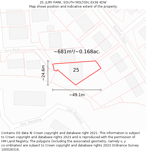 25, JURY PARK, SOUTH MOLTON, EX36 4DW: Plot and title map