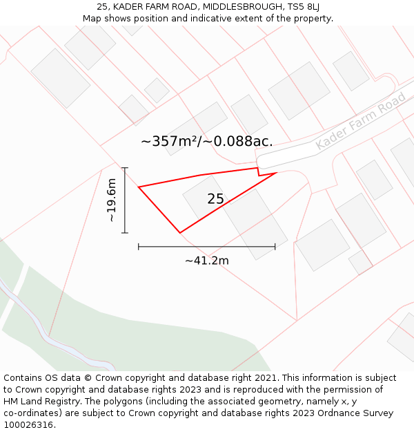 25, KADER FARM ROAD, MIDDLESBROUGH, TS5 8LJ: Plot and title map