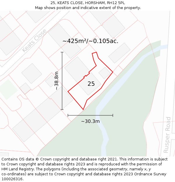 25, KEATS CLOSE, HORSHAM, RH12 5PL: Plot and title map