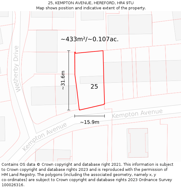 25, KEMPTON AVENUE, HEREFORD, HR4 9TU: Plot and title map