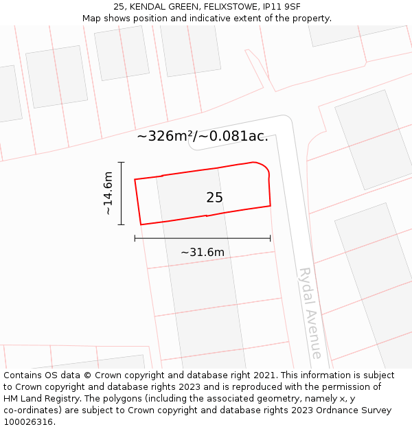 25, KENDAL GREEN, FELIXSTOWE, IP11 9SF: Plot and title map