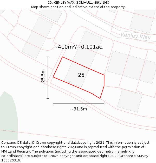 25, KENLEY WAY, SOLIHULL, B91 1HX: Plot and title map