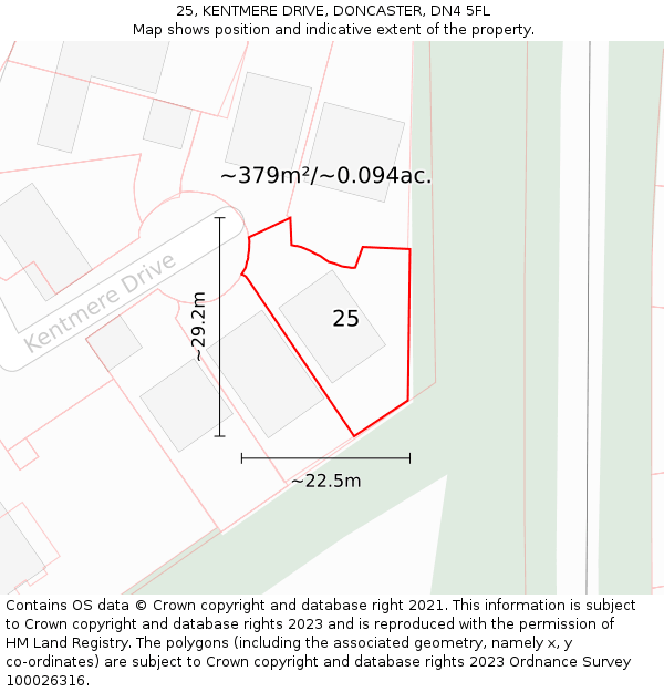 25, KENTMERE DRIVE, DONCASTER, DN4 5FL: Plot and title map