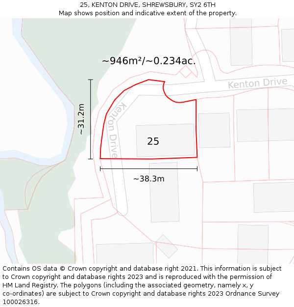 25, KENTON DRIVE, SHREWSBURY, SY2 6TH: Plot and title map