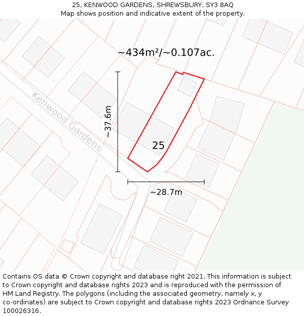 25, KENWOOD GARDENS, SHREWSBURY, SY3 8AQ: Plot and title map