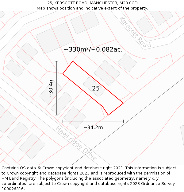 25, KERSCOTT ROAD, MANCHESTER, M23 0GD: Plot and title map