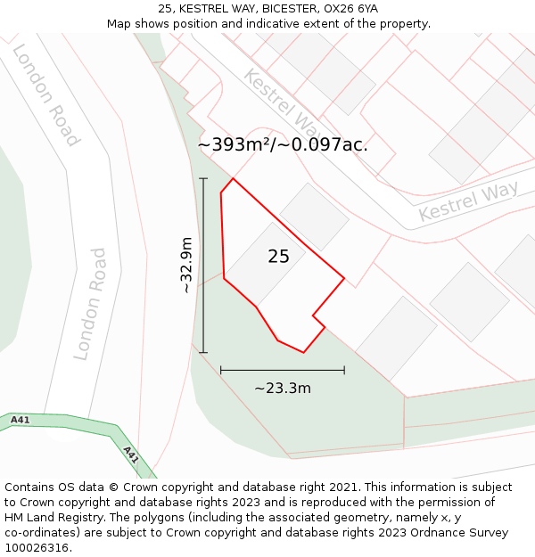 25, KESTREL WAY, BICESTER, OX26 6YA: Plot and title map