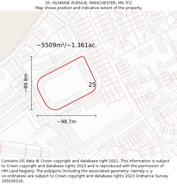 25, KILMAINE AVENUE, MANCHESTER, M9 7FZ: Plot and title map