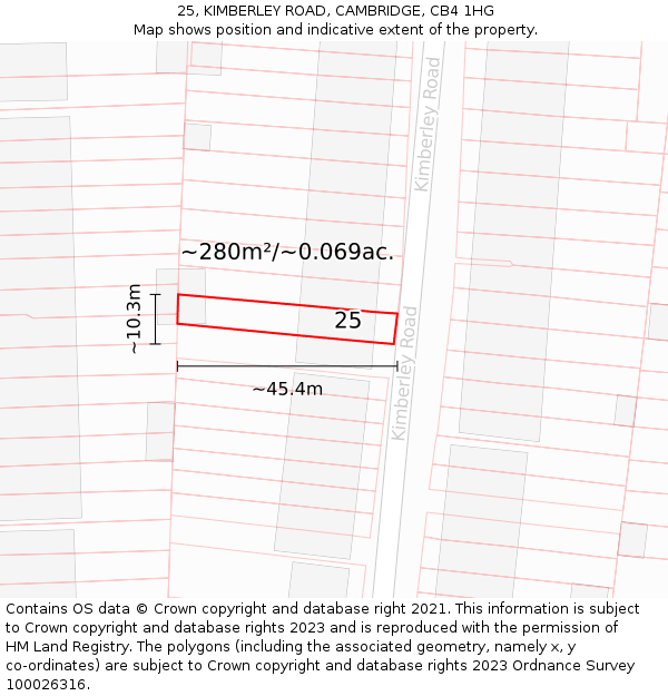 25, KIMBERLEY ROAD, CAMBRIDGE, CB4 1HG: Plot and title map