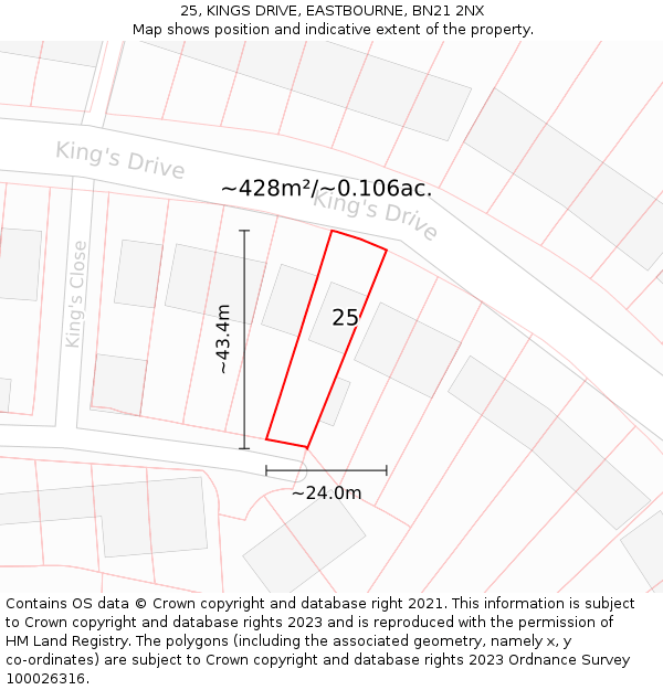 25, KINGS DRIVE, EASTBOURNE, BN21 2NX: Plot and title map