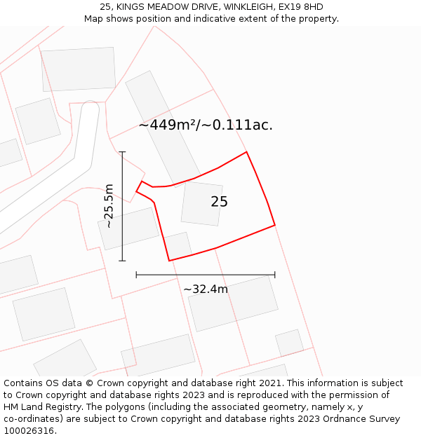 25, KINGS MEADOW DRIVE, WINKLEIGH, EX19 8HD: Plot and title map