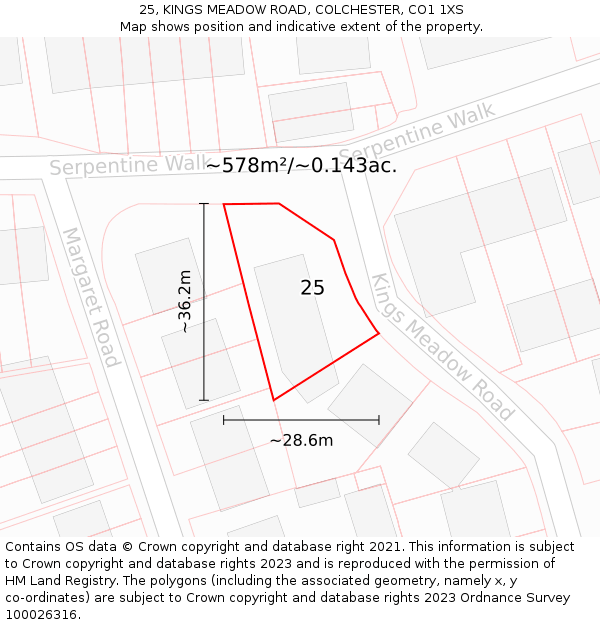 25, KINGS MEADOW ROAD, COLCHESTER, CO1 1XS: Plot and title map