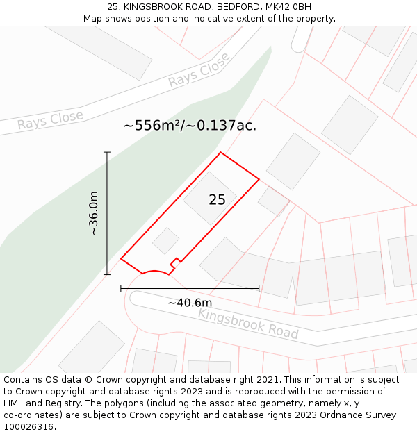 25, KINGSBROOK ROAD, BEDFORD, MK42 0BH: Plot and title map