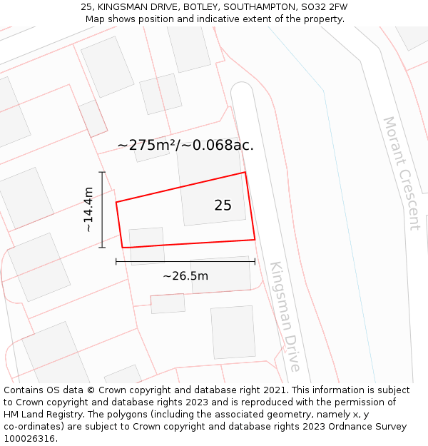 25, KINGSMAN DRIVE, BOTLEY, SOUTHAMPTON, SO32 2FW: Plot and title map