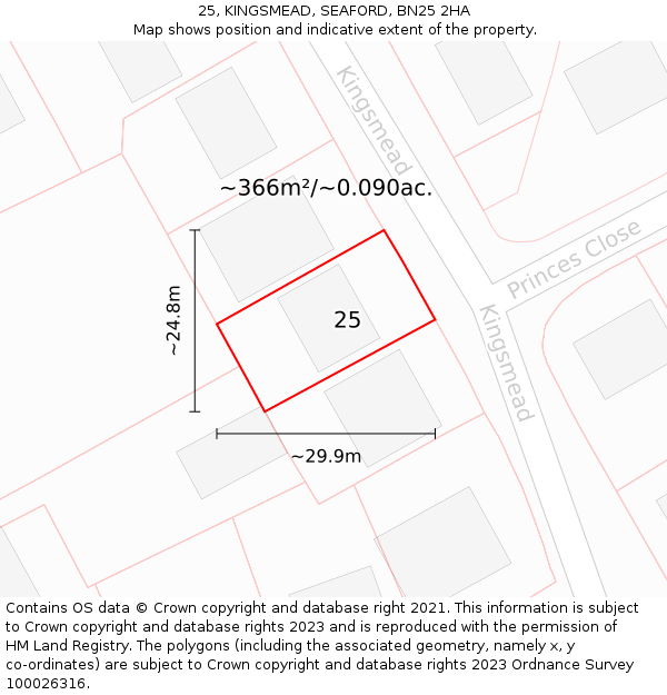 25, KINGSMEAD, SEAFORD, BN25 2HA: Plot and title map