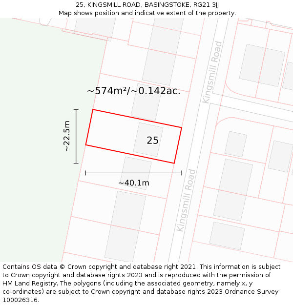 25, KINGSMILL ROAD, BASINGSTOKE, RG21 3JJ: Plot and title map